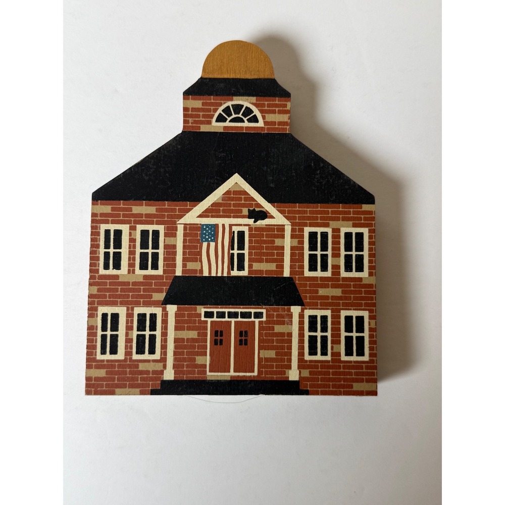 The Cat's Meow‎ Village Town Hall 1984 Vintage Wood Block Shelf Sitter Red Brick